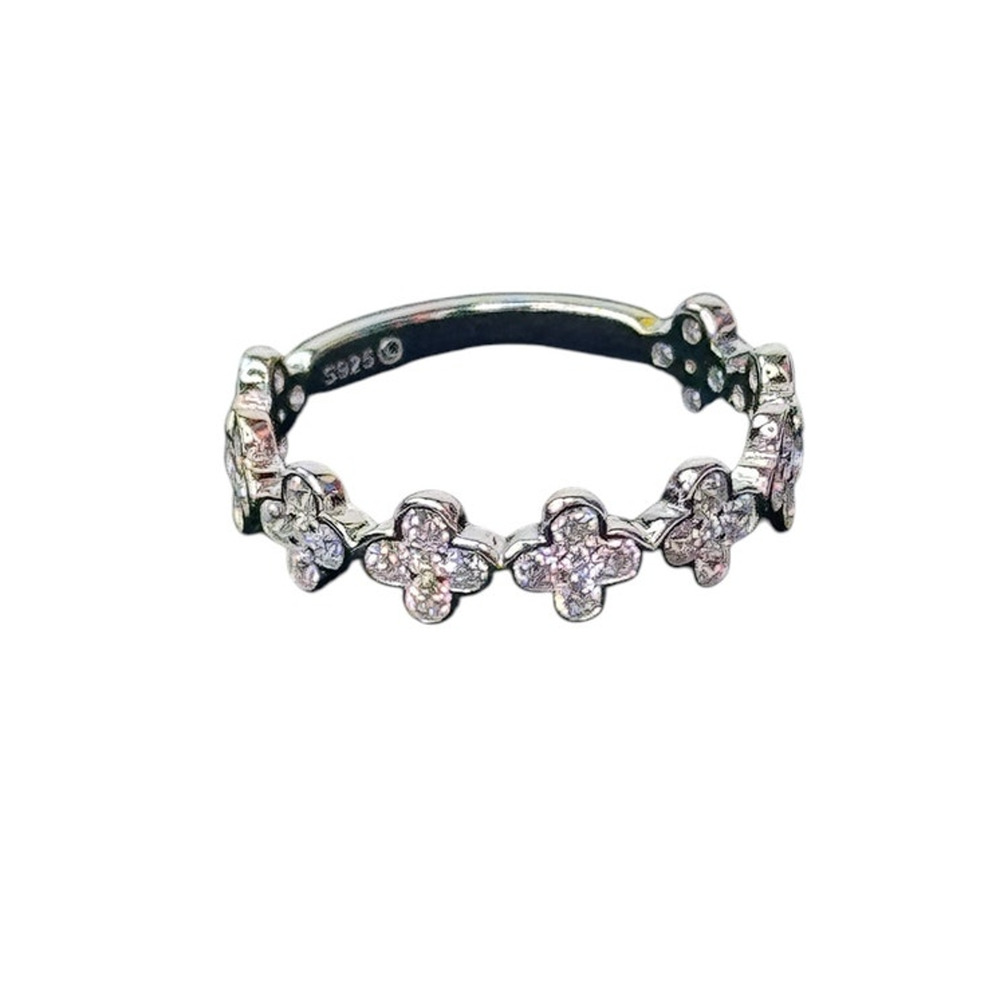 Twinkle Leaf Clover Ring 925 Sterling Silver & Cubic Zirconia Size 8